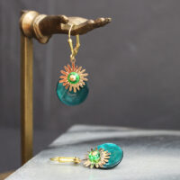 Boucles D'oreilles Percées Vintage - Pastilles Nacre Véritable Blanc Et Vert - *4624